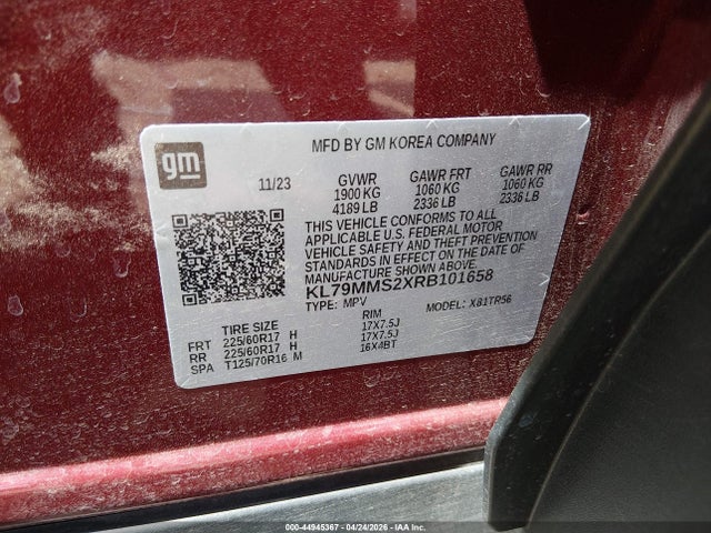 44945367 :رقم المزاد ، KL79MMS2XRB101658 vin ، 2024 Chevrolet Trailblazer Fwd Ls مزاد بيع