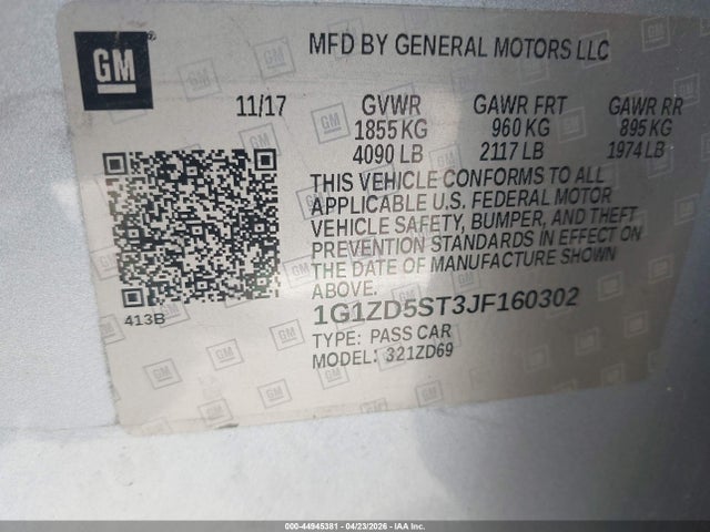 Aukcja sprzedaży 2018 Chevrolet Malibu Lt, vin: 1G1ZD5ST3JF160302, numer aukcji: 44945381