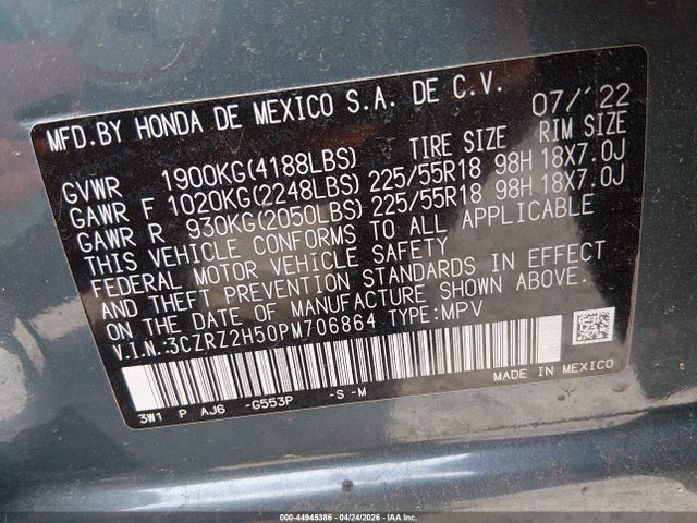 Aukcja sprzedaży 2023 Honda Hr-v Awd Sport, vin: 3CZRZ2H50PM706864, numer aukcji: 44945386