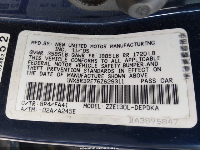Продаж на аукціоні авто 2006 Toyota Corolla Ce, vin: 1NXBR32E76Z629311, номер лоту: 44945390