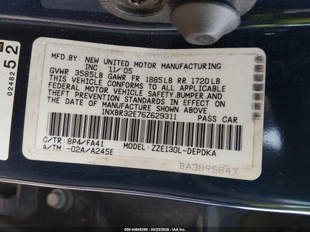 Продаж на аукціоні авто 2006 Toyota Corolla Ce, vin: 1NXBR32E76Z629311, номер лоту: 44945390