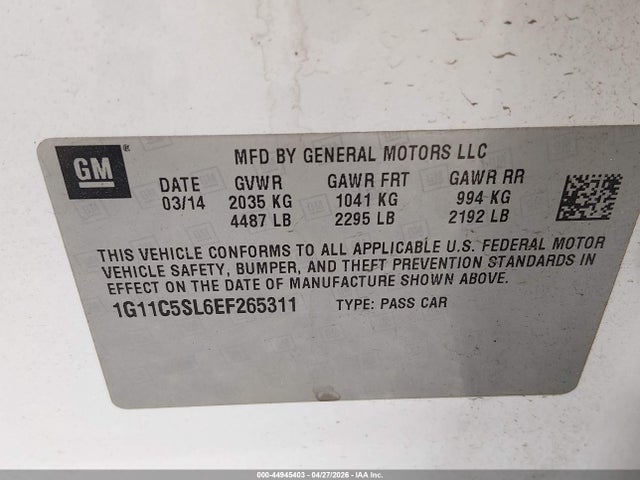 1G11C5SL6EF265311 Chevrolet MALIBU 1LT