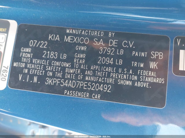 44945440 :رقم المزاد ، 3KPF54AD7PE520492 vin ، 2023 Kia Forte Gt-line مزاد بيع