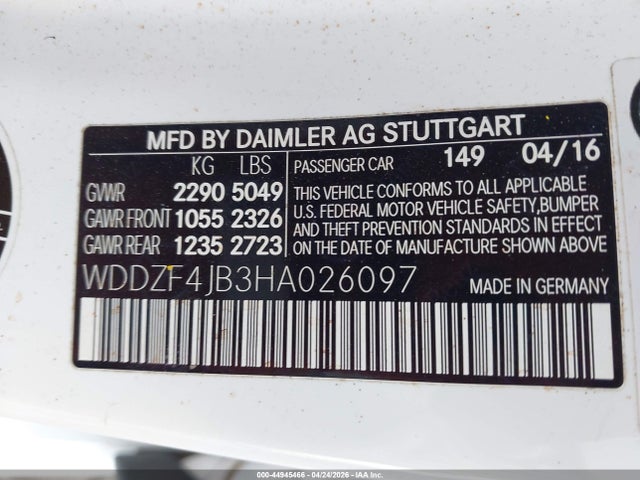 Aukcja sprzedaży 2017 Mercedes-benz E 300, vin: WDDZF4JB3HA026097, numer aukcji: 44945466