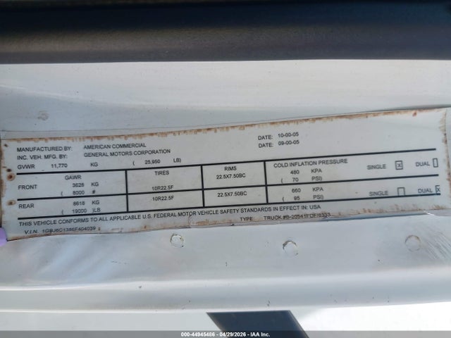 Aukcja sprzedaży 2006 Chevrolet Cc6500, vin: 1GBJ6C1386F404039, numer aukcji: 44945486