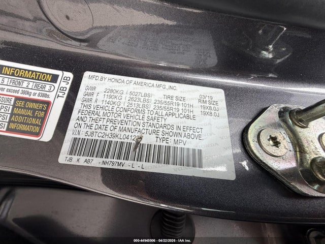 44945506 :رقم المزاد ، 5J8TC2H39KL041227 vin ، 2019 Acura Rdx Standard مزاد بيع