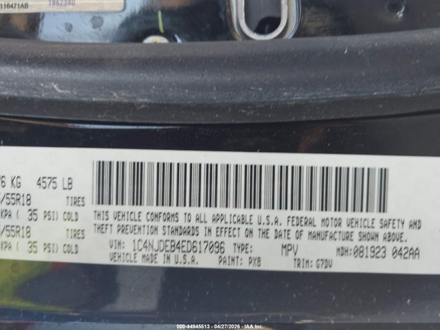 Продажа на аукционе авто 2014 Jeep Compass Latitude, vin: 1C4NJDEB4ED617096, номер лота: 44945513