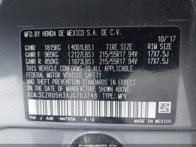 Aukcja sprzedaży 2018 Honda Hr-v Lx, vin: 3CZRU5H3XJG703748, numer aukcji: 44945524