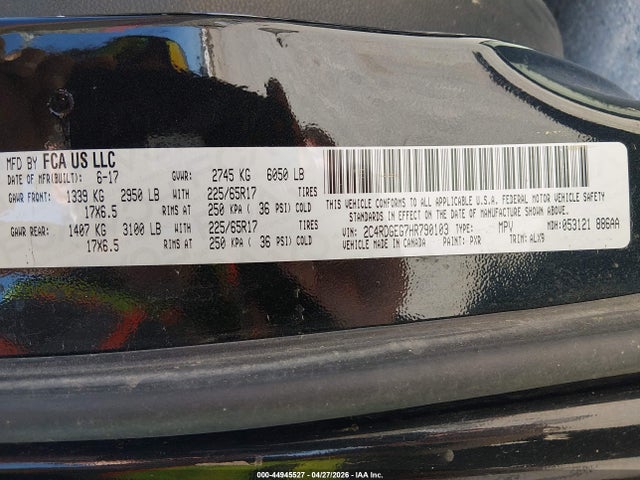 2017 Dodge Grand Caravan Gt მანქანა იყიდება აუქციონზე, vin: 2C4RDGEG7HR790103, აუქციონის ნომერი: 44945527