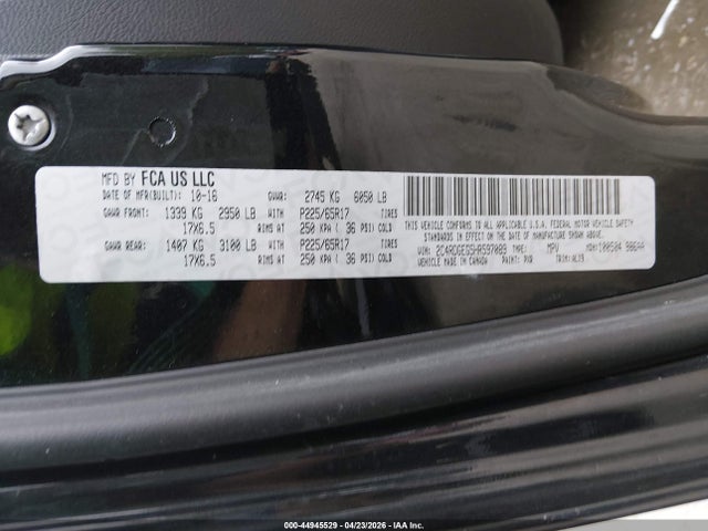 2017 Dodge Grand Caravan Gt მანქანა იყიდება აუქციონზე, vin: 2C4RDGEG5HR597089, აუქციონის ნომერი: 44945529
