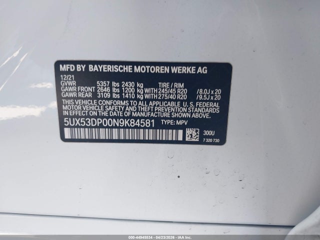 5UX53DP00N9K84581 BMW X3 Xdrive30i