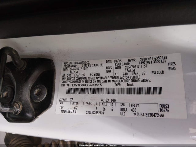 Продажа на аукционе авто 2015 Ford F-150 Xl, vin: 1FTEW1E80FFA90815, номер лота: 44945547