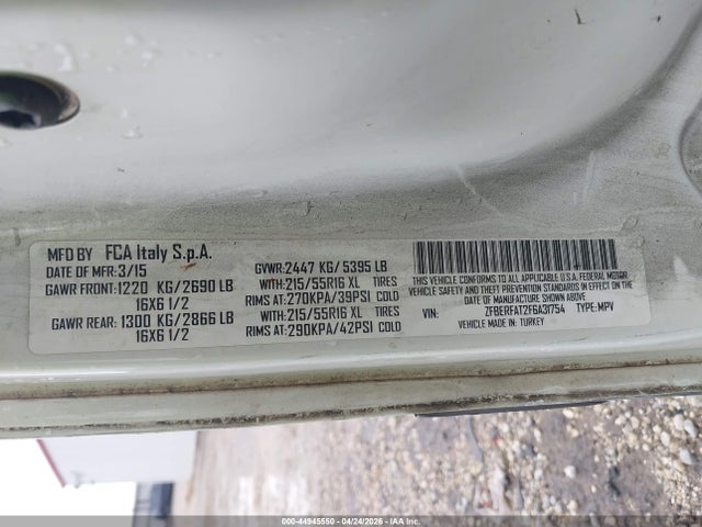 44945550 :رقم المزاد ، ZFBERFAT2F6A31754 vin ، 2015 Ram Promaster City Tradesman مزاد بيع