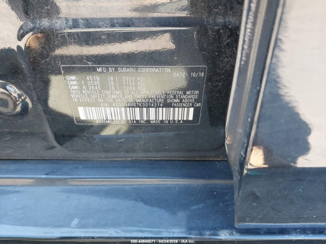 2019 Subaru Legacy 2.5i Premium მანქანა იყიდება აუქციონზე, vin: 4S3BNAH67K3014214, აუქციონის ნომერი: 44945571