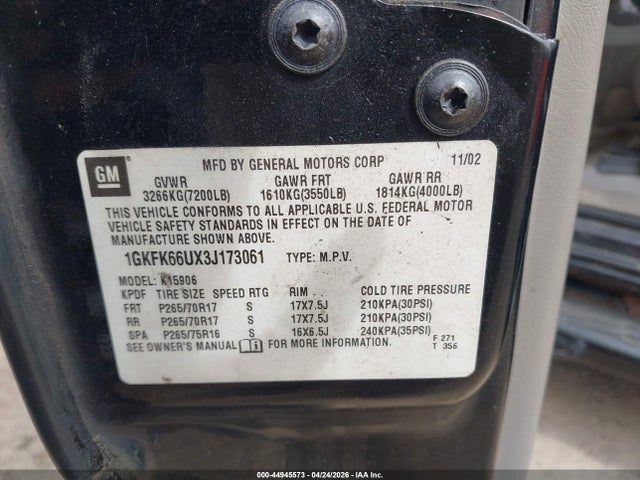 Продажа на аукционе авто 2003 Gmc Yukon Xl 1500 Denali, vin: 1GKFK66UX3J173061, номер лота: 44945573