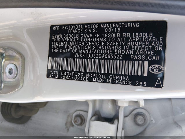 VNKKTUD32GA065522 Toyota YARIS L