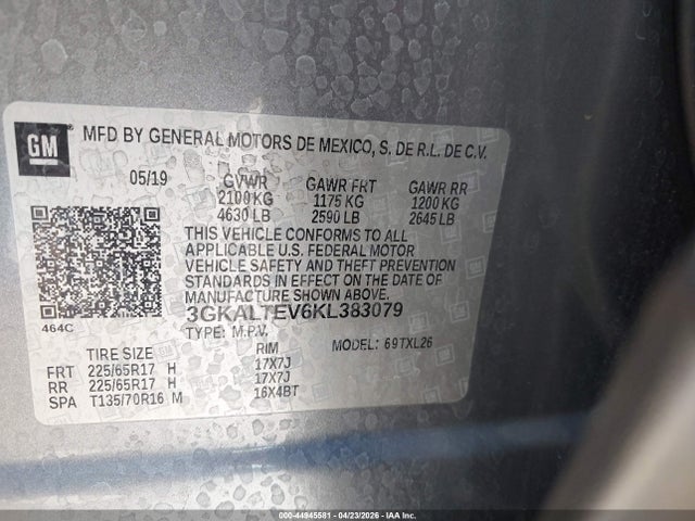 2019 Gmc Terrain Sle მანქანა იყიდება აუქციონზე, vin: 3GKALTEV6KL383079, აუქციონის ნომერი: 44945581