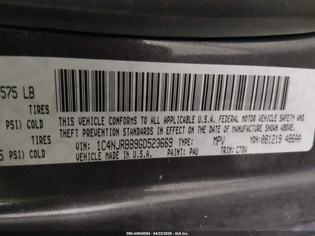 Продажа на аукционе авто 2016 Jeep Patriot Sport, vin: 1C4NJRBB9GD523669, номер лота: 44945594