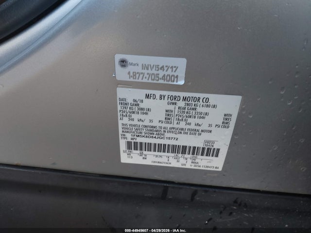 Aukcja sprzedaży 2018 Ford Explorer Xlt, vin: 1FM5K8D84JGC15772, numer aukcji: 44945607