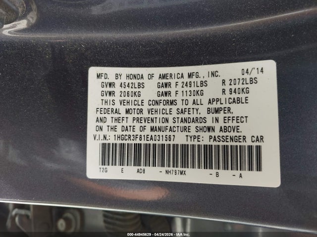 Продаж на аукціоні авто 2014 Honda Accord Ex-l V-6, vin: 1HGCR3F81EA031567, номер лоту: 44945629