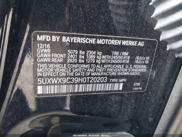 Aukcja sprzedaży 2017 Bmw X3 Xdrive28i, vin: 5UXWX9C39H0T20203, numer aukcji: 44945644