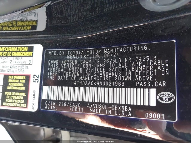 44945646 :رقم المزاد ، 4T1DAACK9SU021969 vin ، 2025 Toyota Camry Se مزاد بيع