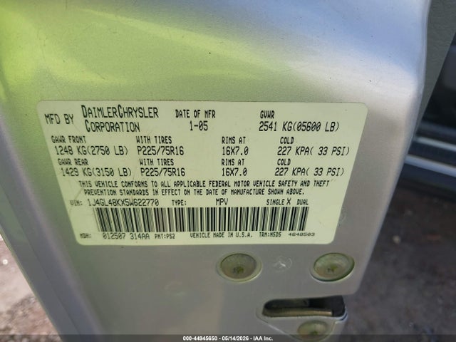 Aukcja sprzedaży 2005 Jeep Liberty Sport, vin: 1J4GL48KX5W622770, numer aukcji: 44945650