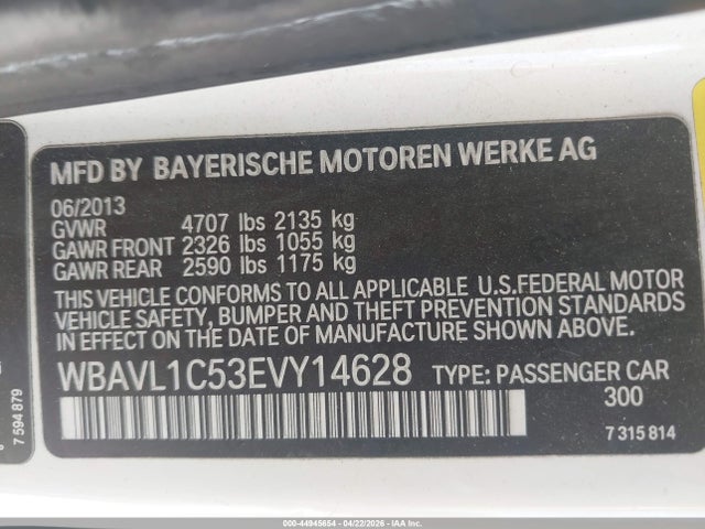 2014 Bmw X1 Xdrive28i მანქანა იყიდება აუქციონზე, vin: WBAVL1C53EVY14628, აუქციონის ნომერი: 44945654