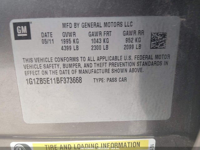 Продажа на аукционе авто 2011 Chevrolet Malibu Ls, vin: 1G1ZB5E11BF373668, номер лота: 44945682