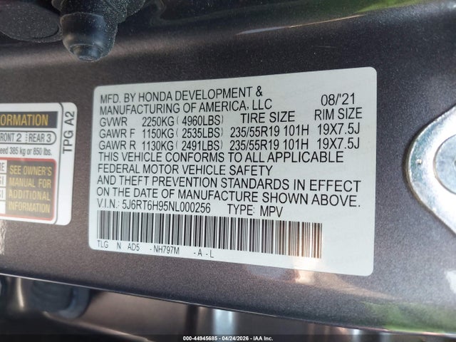 5J6RT6H95NL000256 Honda Cr-v Hybrid Touring