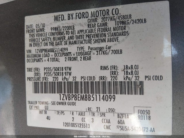 Продаж на аукціоні авто 2011 Ford Mustang V6 Premium, vin: 1ZVBP8EM8B5114099, номер лоту: 44945687