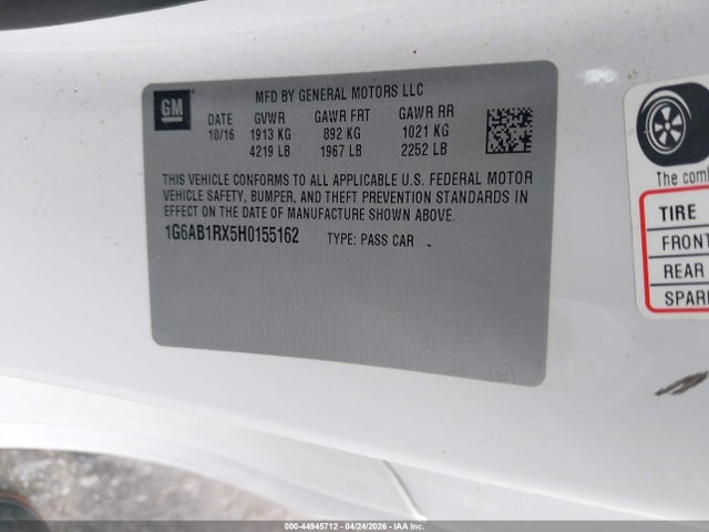 2017 Cadillac Ats Luxury მანქანა იყიდება აუქციონზე, vin: 1G6AB1RX5H0155162, აუქციონის ნომერი: 44945712