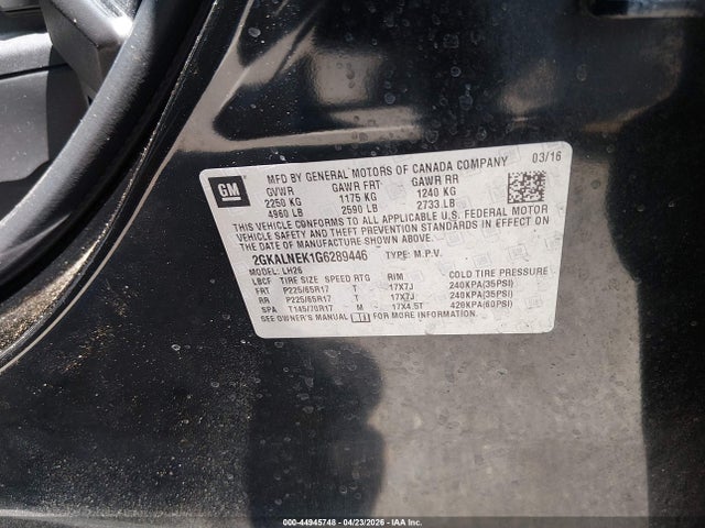 Продаж на аукціоні авто 2016 Gmc Terrain Sle-2, vin: 2GKALNEK1G6289446, номер лоту: 44945748