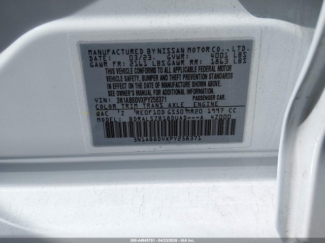 2023 Nissan Sentra Sr Xtronic Cvt მანქანა იყიდება აუქციონზე, vin: 3N1AB8DVXPY258371, აუქციონის ნომერი: 44945751