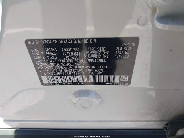 2016 Honda Hr-v Lx მანქანა იყიდება აუქციონზე, vin: 3CZRU5H37GM739973, აუქციონის ნომერი: 44945759