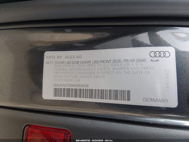 44945765 :رقم المزاد ، WAUFACF59MA050436 vin ، 2021 Audi A5 Sportback Premium Plus 45 Tfsi Quattro S Tronic مزاد بيع