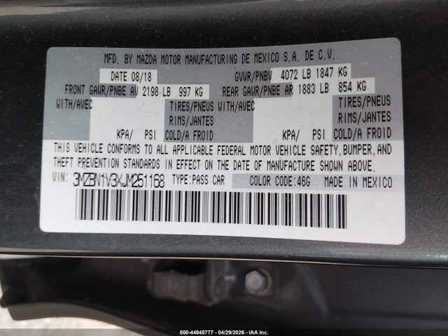3MZBN1V3XJM251168 Mazda Mazda3 Touring