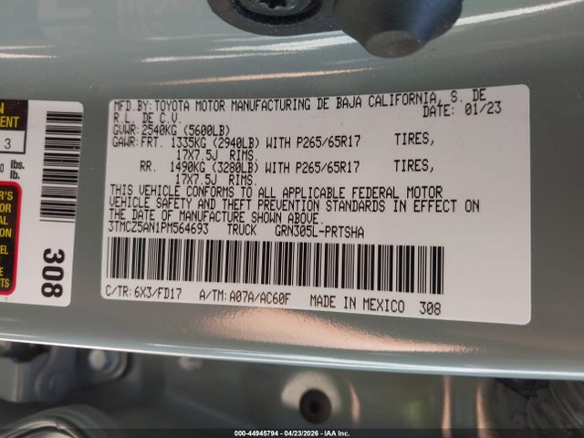 Aukcja sprzedaży 2023 Toyota Tacoma Trd Sport, vin: 3TMCZ5AN1PM564693, numer aukcji: 44945794