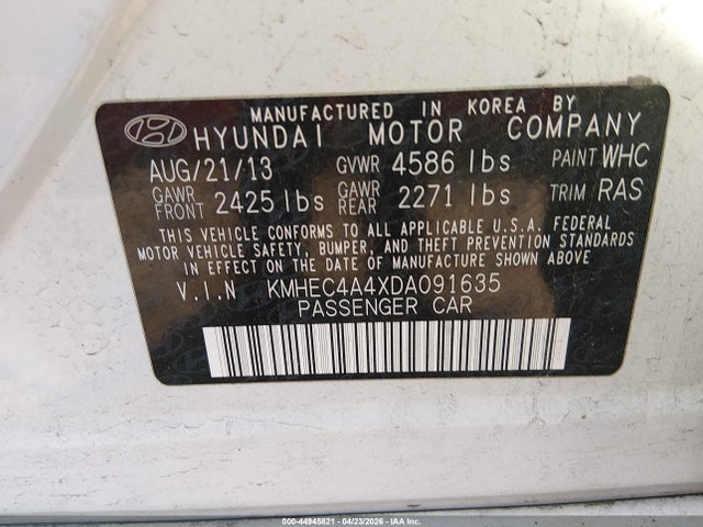 44945821 :رقم المزاد ، KMHEC4A4XDA091635 vin ، 2013 Hyundai Sonata Hybrid Limited مزاد بيع