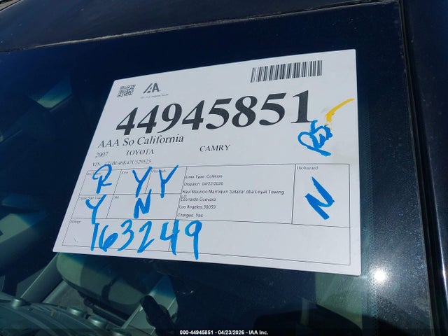 Продажа на аукционе авто 2007 Toyota Camry Ce, vin: 4T1BE46K47U529525, номер лота: 44945851