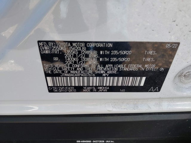 Продаж на аукціоні авто 2023 Toyota Bz4x Limited, vin: JTMABACAXPA007616, номер лоту: 44945860