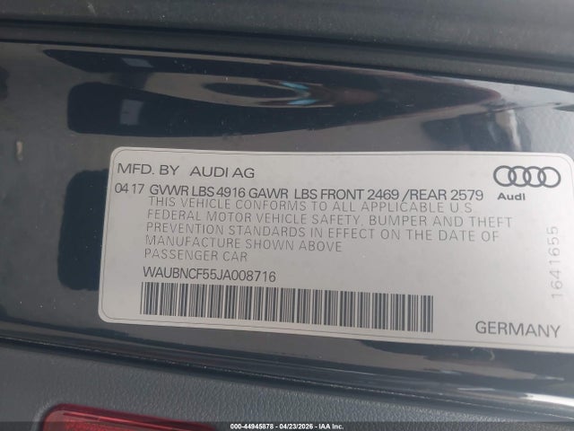Продаж на аукціоні авто 2018 Audi A5 2.0t Premium, vin: WAUBNCF55JA008716, номер лоту: 44945878