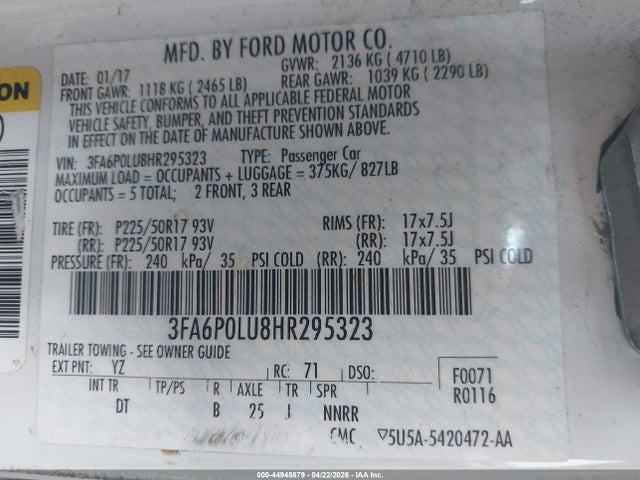 Aukcja sprzedaży 2017 Ford Fusion Hybrid Se, vin: 3FA6P0LU8HR295323, numer aukcji: 44945879