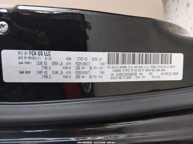 Aukcja sprzedaży 2016 Dodge Grand Caravan Sxt, vin: 2C4RDGCG0GR366795, numer aukcji: 44945885