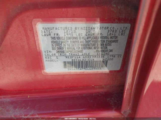 Aukcja sprzedaży 2014 Nissan Sentra Sv, vin: 3N1AB7AP9EL629403, numer aukcji: 44945903