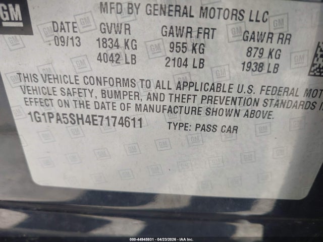 Aukcja sprzedaży 2014 Chevrolet Cruze Ls Auto, vin: 1G1PA5SH4E7174611, numer aukcji: 44945931