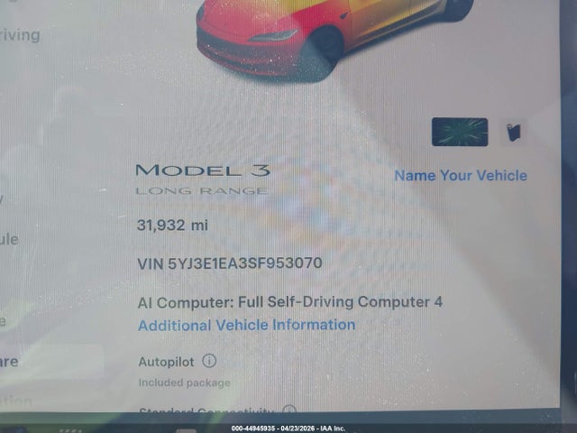 Aukcja sprzedaży 2025 Tesla Model 3 Long Range Rear-wheel Drive/standard Rear-wheel Drive, vin: 5YJ3E1EA3SF953070, numer aukcji: 44945935