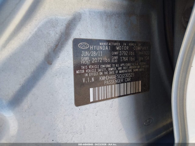 Aukcja sprzedaży 2012 Hyundai Elantra Gls (ulsan Plant), vin: KMHDH4AE5CU230525, numer aukcji: 44945949