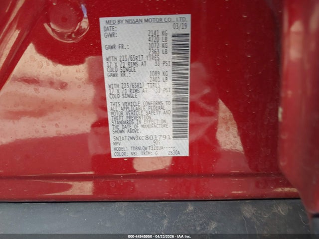 Nissan ROGUE SV 2019 5N1AT2MV3KC801791 Image 9