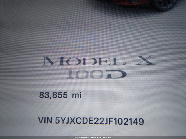 44945954 :رقم المزاد ، 5YJXCDE22JF102149 vin ، 2018 Tesla Model X 100d/75d/p100d مزاد بيع